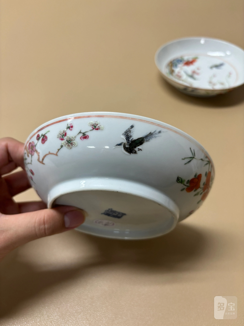 清乾隆 粉彩花鸟纹盘一对 - 图10